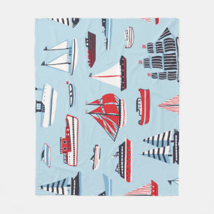 Vintage Water Transport Doodle Pattern Fleece Blanket