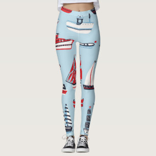 Vintage Water Transport Doodle Pattern Leggings