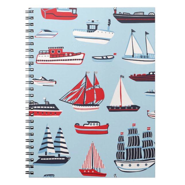 Vintage Water Transport Doodle Pattern Notebook (Front)