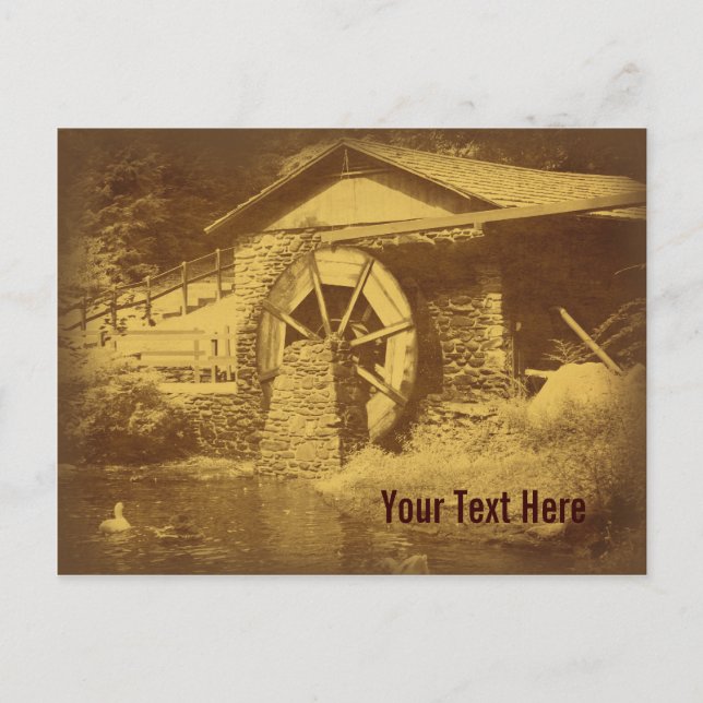 Vintage Water Wheel Pond Customisable Postcard (Front)