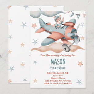 Vintage Watercolor Aeroplane Birthday Invitation