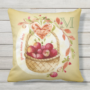 Vintage Watercolor Apple Basket Fall Wreath Heart Cushion