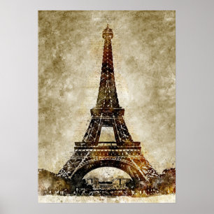 Vintage Watercolor Art of Eiffel Tower Poster