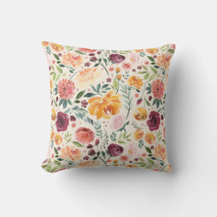 Vintage Watercolor Autumn Blooms Pattern Cushion