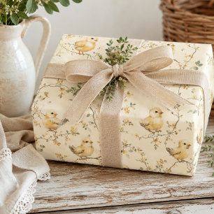 Vintage Watercolor Baby Chicks & Floral Spring  Wrapping Paper