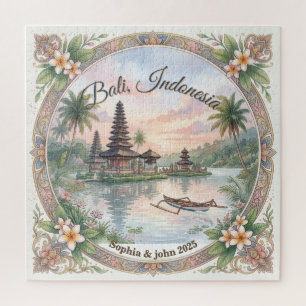 Vintage Watercolor Bali Indonesia Travel Custom Jigsaw Puzzle