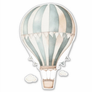 Vintage Watercolor Blue and Cream Hot Air Balloon