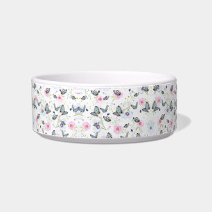 Vintage Watercolor Blue Butterfly & Pink Floral Bowl