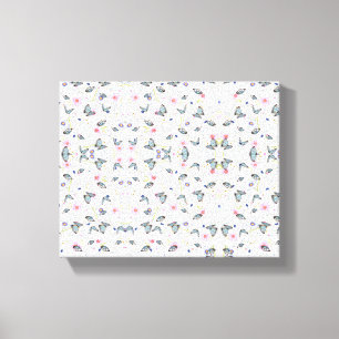 Vintage Watercolor Blue Butterfly & Pink Floral Canvas Print