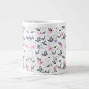 Vintage Watercolor Blue Butterfly & Pink Floral Large Coffee Mug