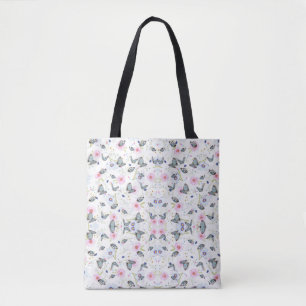 Vintage Watercolor Blue Butterfly & Pink Floral Tote Bag