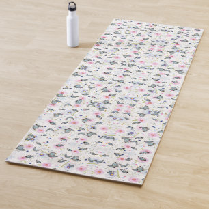 Vintage Watercolor Blue Butterfly & Pink Floral Yoga Mat