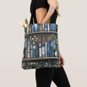 Vintage Watercolor Blue Hydrangea Book Spines Tote Bag