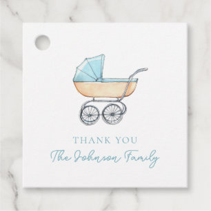 Vintage Watercolor Blue Stroller Thank you Favour Tags