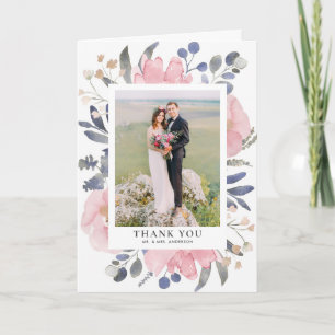 Vintage Watercolor Blush Flowers Wedding Thank You Card