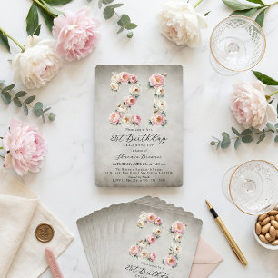 Vintage Watercolor Blush Pink Peony 21st Birthday Invitation