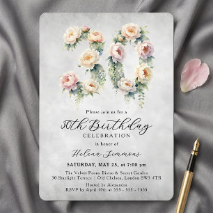 Vintage Watercolor Blush Pink Peony 30th Birthday Invitation