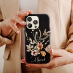 Vintage Watercolor Boho Florals w/ Name Case-Mate iPhone Case<br><div class="desc">This lovely phone case features a black background,  beautiful watercolor floral bouqet with butterfly and your name in elegant calligraphy script.  It's the perfect case for anyone who wants a design that stands out. Add your name to customise this design. It also makes a wonderful birthday or holiday gift!</div>