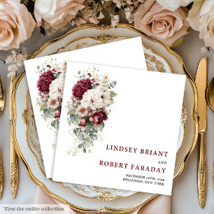 Vintage Watercolor Boho Merlot Gold Roses Wedding Napkin