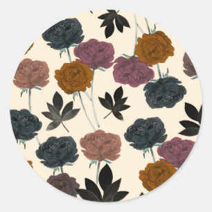 Vintage Watercolor Bold Fall Floral Classic Round Sticker