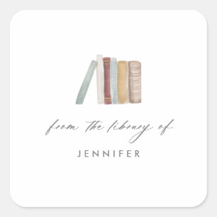Vintage Watercolor Books Library Bookplates Square Sticker