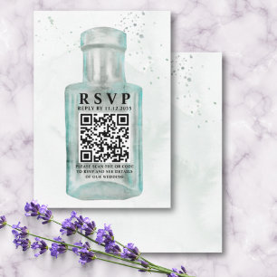 Vintage Watercolor Bottle QR Code Wedding RSVP Card