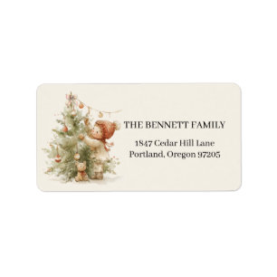 Vintage Watercolor Boy Christmas Tree Label