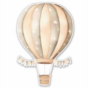 Vintage Watercolor Brown and Cream Hot Air Balloon
