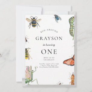Vintage Watercolor Bug Birthday Invitation