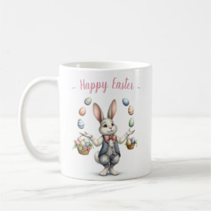 Vintage Watercolor Bunny Juggling Easter Eggs Coffee Mug