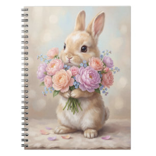 Vintage Watercolor Bunny with Floral Bouquet Noteb Notebook