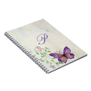 Vintage Watercolor Butterfly Monogram Notebook
