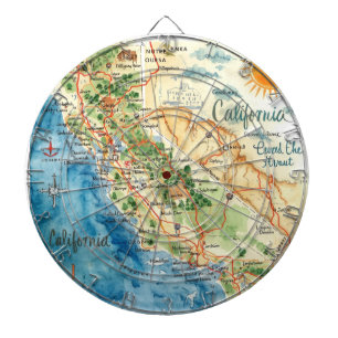 Vintage Watercolor California Travel Map Art Dartboard