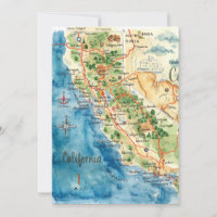 Vintage Watercolor California Travel Map Art