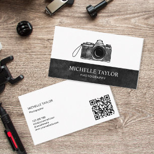 Vintage Watercolor Camera Photography QR Code Business Card