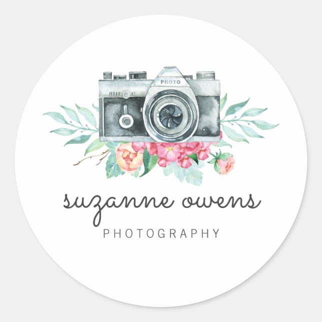 Vintage Watercolor Camera Round Sticker (Front)