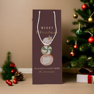 Vintage Watercolor Candy Snowman Christmas Wine Gift Bag