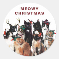 Vintage Watercolor Cat Clowder Meowy Christmas