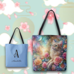 Vintage Watercolor Cat Floral Fantasy Personalised Tote Bag