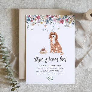 Vintage Watercolor Cavapoo Dog Birthday Party Invitation