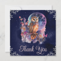 Vintage Watercolor Celestial Fantasy Owl