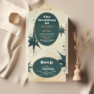 Vintage Watercolor Celestial Wedding All In One Invitation