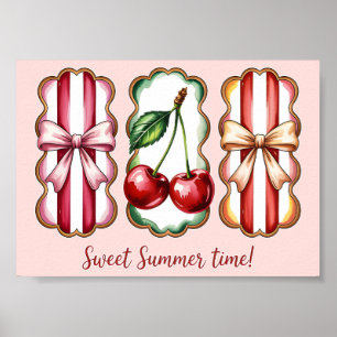 Vintage Watercolor Cherries And Ribbon Bows Sweet Poster