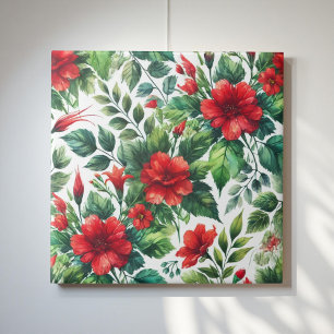 Vintage Watercolor Cherry Red Green Floral Tile