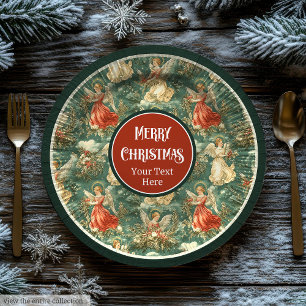 Vintage watercolor Christmas angels paper plates