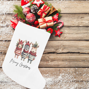 Vintage Watercolor Christmas Animals Small Christmas Stocking