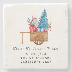 VINTAGE WATERCOLOR CHRISTMAS CARRIAGE PERSONALIZE  STONE COASTER