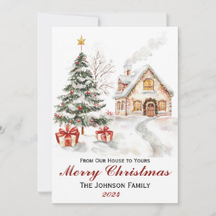 Vintage Watercolor Christmas Flat Holiday Card