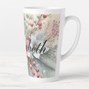 Vintage Watercolor Christmas Floral and Ornaments Latte Mug