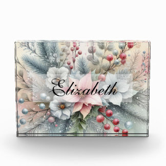 Vintage Watercolor Christmas Floral and Ornaments Photo Block